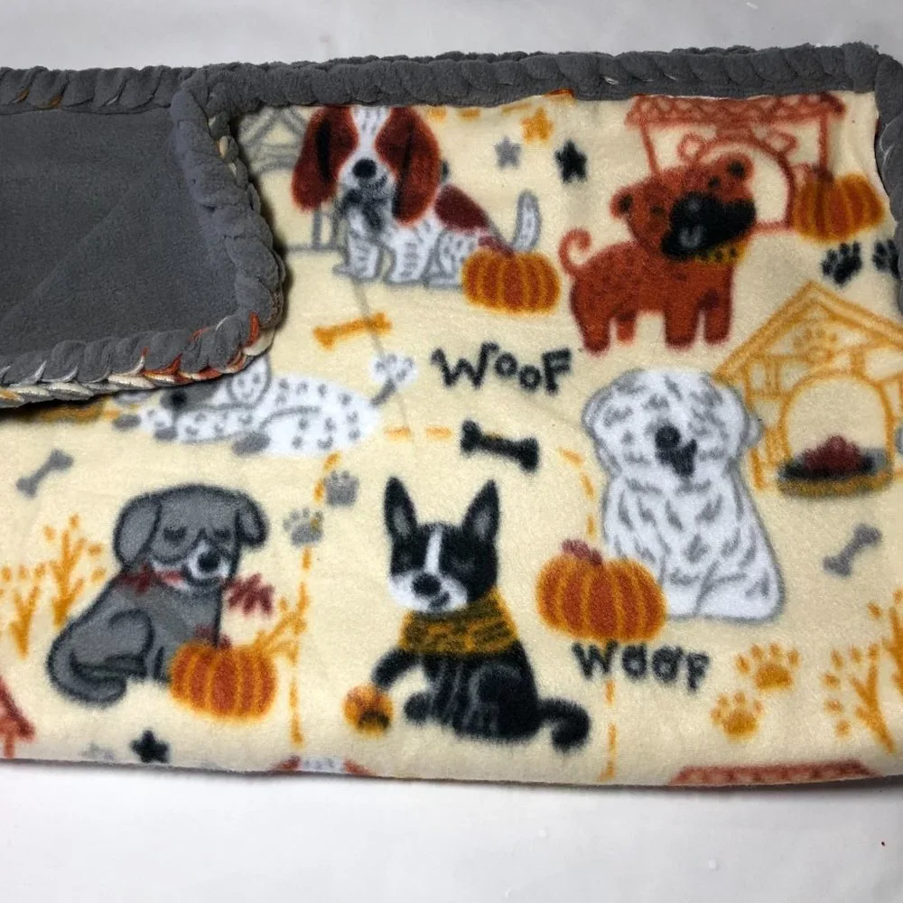 Small Dog or Cat Blanket Throw shopping cart soft handmade braided edges red gry